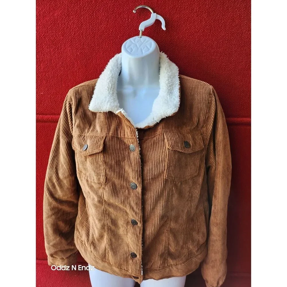 Ashley Girls Corduroy Sherpa-Lined Jacket Large Brown‎ Cozy Button Up